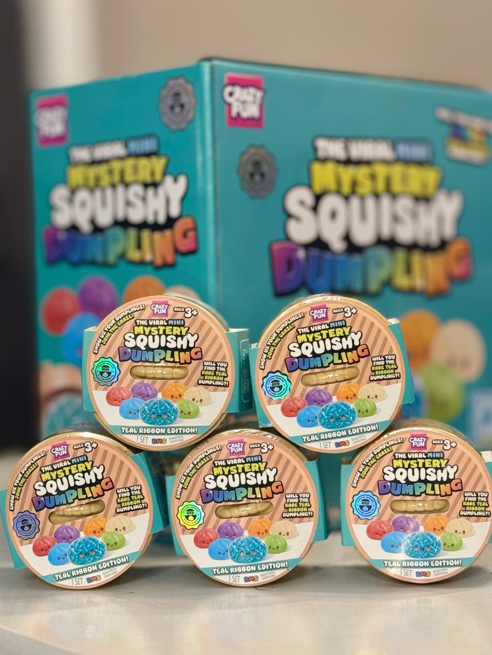 5 RMS Crazy Fun Mini Mystery Squishy Dumpling Rare Teal Ribbon Edition Kids Toy